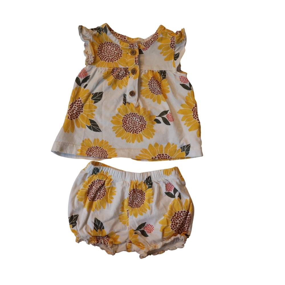 Carters Baby Girls Sunflower Print Flutter Sleeve Top and Bubble Shorts Set 3M